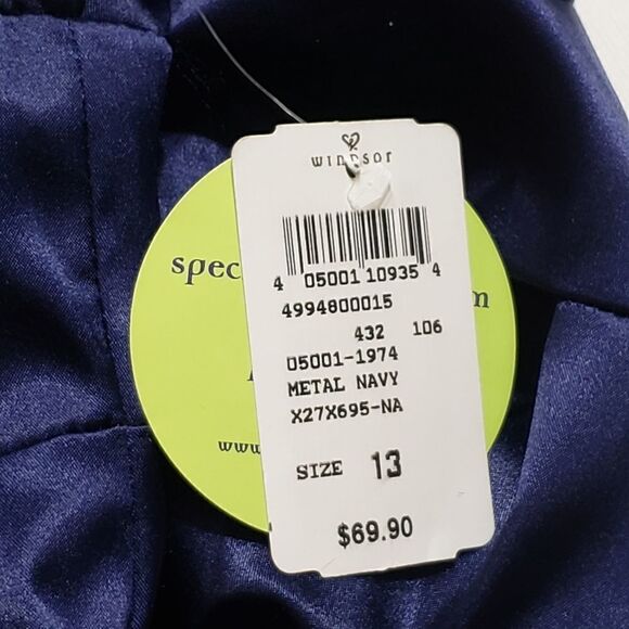 Windsor Metallic Blue Satin Side Pleats Tie Around Bodycon Dress Size 13 NWT - Picture 8 of 16